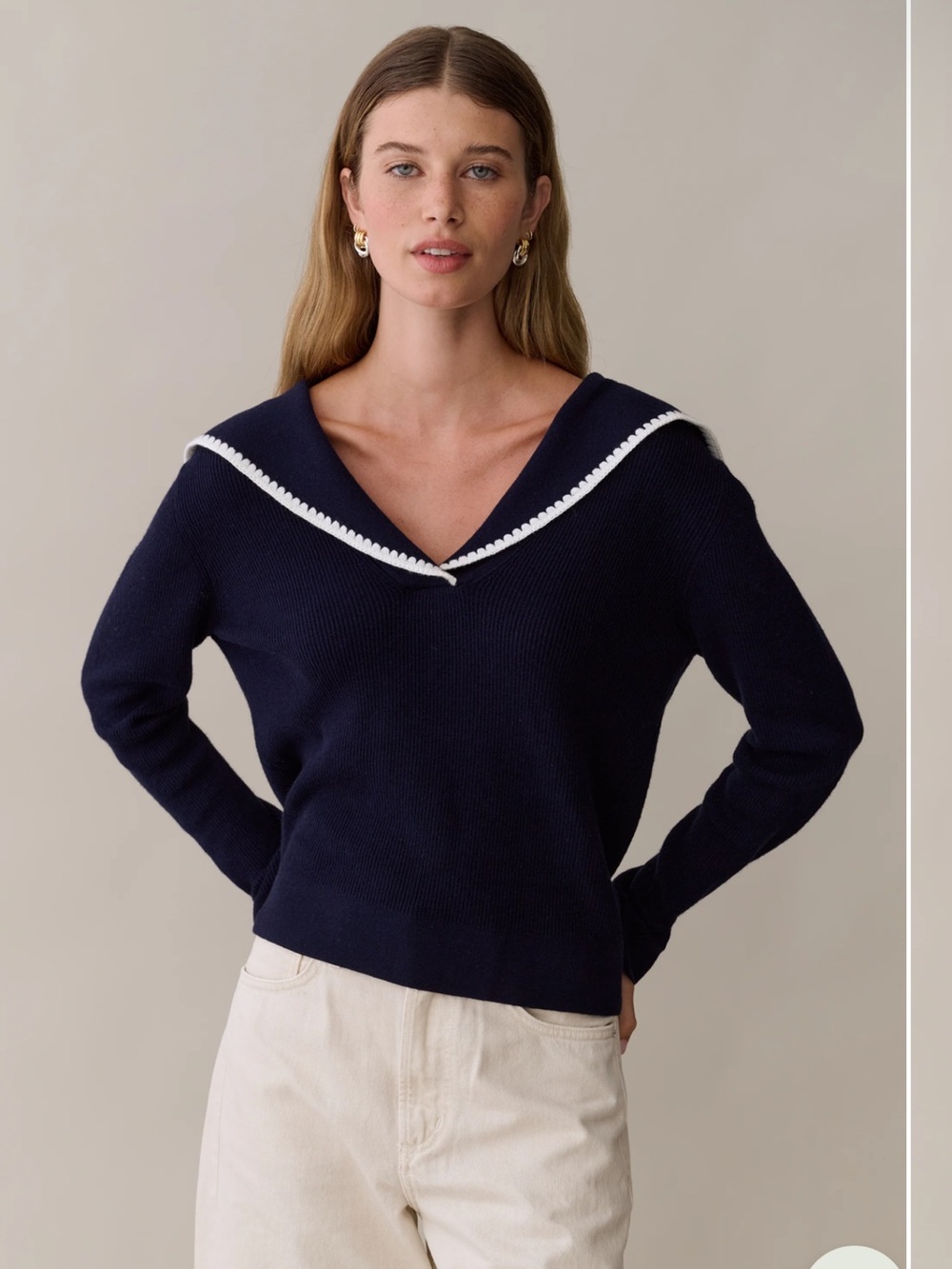 Few Moda Cotton wool blend Navy Sailor Collar Knit Sweater